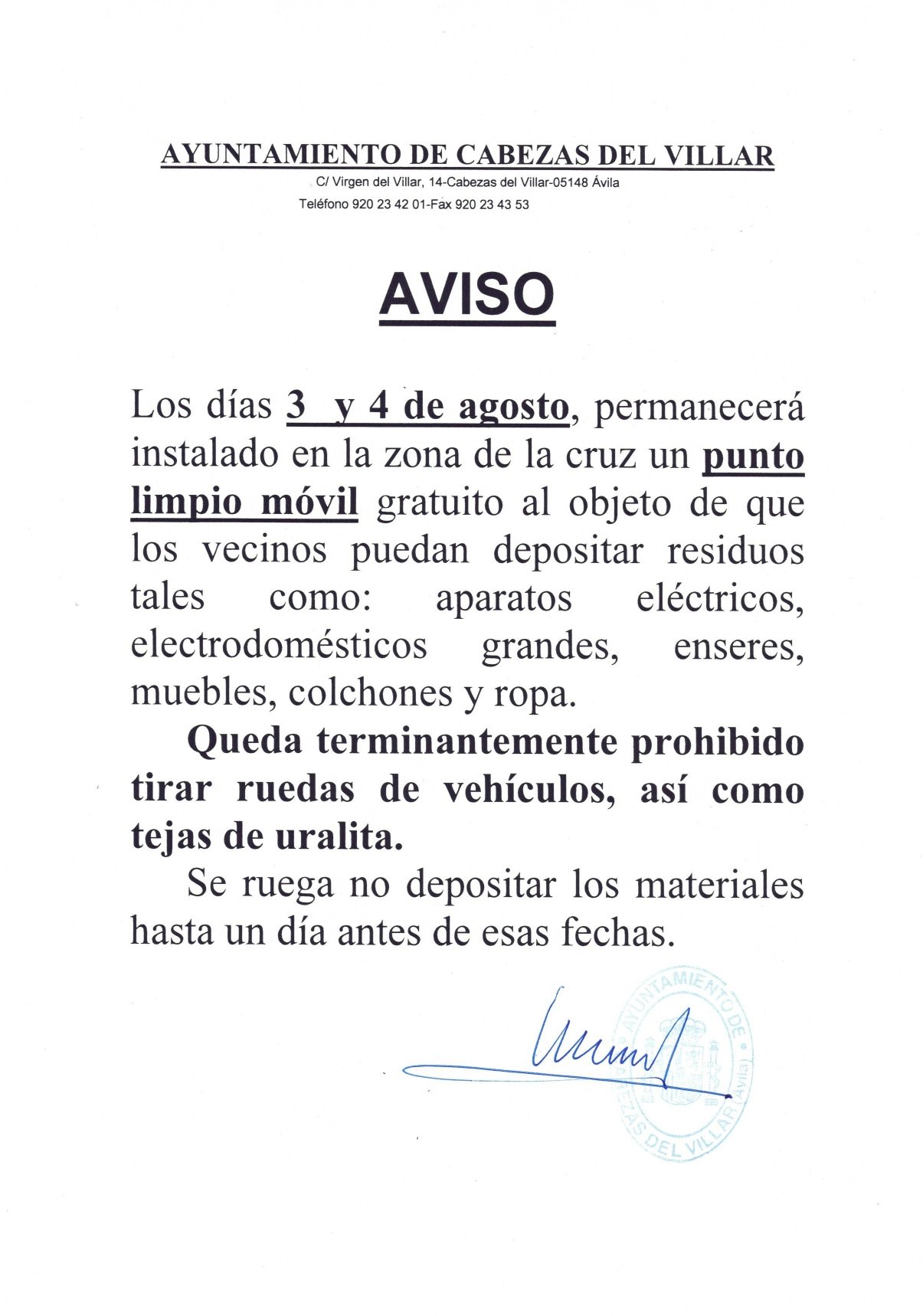 Aviso Punto Limpio