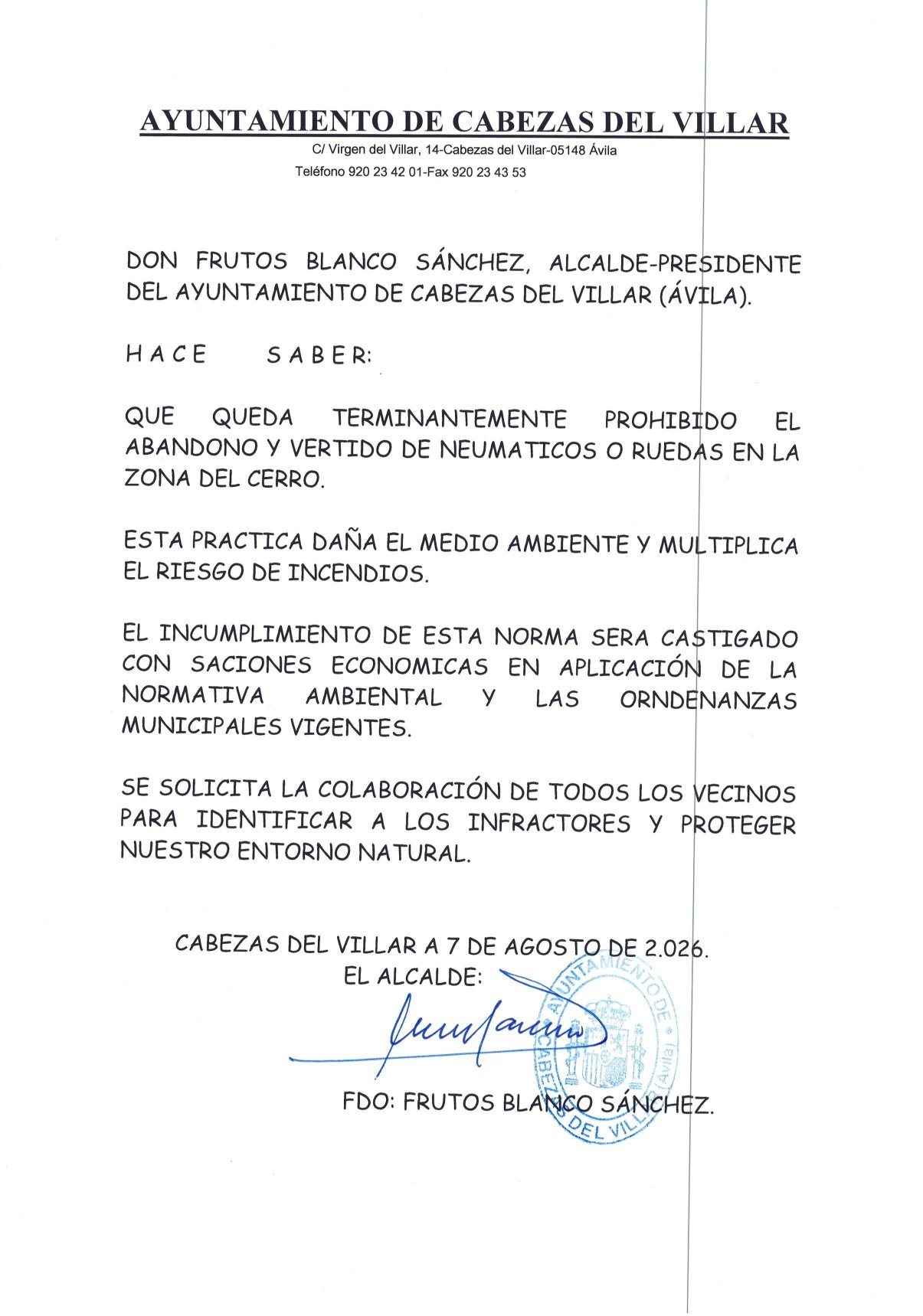 Aviso Neumáticos Cerro