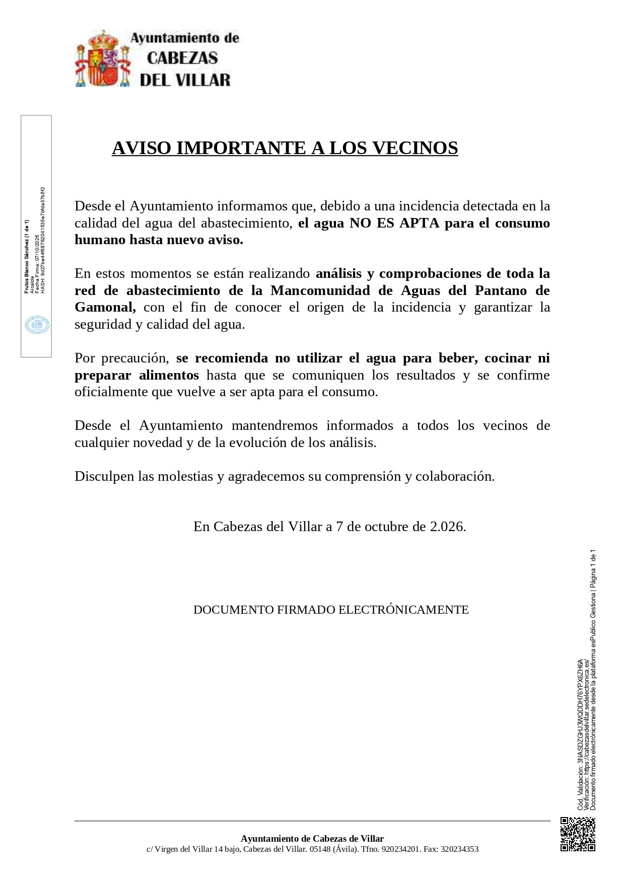 Aviso Importante Agua